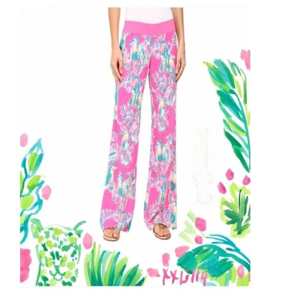 NWT Lilly Pulitzer Size Large Seaside Beach Pant Pink Dragonfruit Toucan Can - Picture 1 of 2